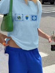 Shein Póló Rövid Ujjú Kék Print 38 M__M