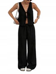 Shein Elegáns Fekete Nyakkendős Casual Mellény L__L