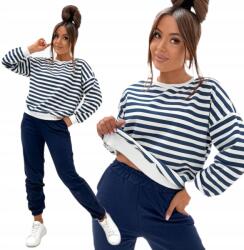  Pamut Vékony Melegítő Szett Csíkos Pulóver És Nadrág Pl Sötétkék XL 42