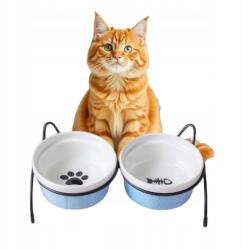  Állvány Kerámia Kék Macskaeledel Tál Készlettel (Z0019)