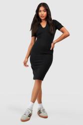 Boohoo Fekete Ceruza Ruha, MIDI, Size 36, galléros (gzz65363-105)