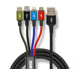 iBOX Universal 4 in 1 charging cable I-BOX USB IKUM4W1 - Kabel 1, 2 M Micro-USB A 2 x USB C Többszínű (IKUM4W1CLR)