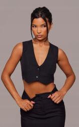 Prettylittlething Fekete Mellény Felső Rövid Klasszikus Gombos Nyakkivágás V Prettylittlething 38