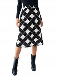 Shein Kockás MIDI Szoknya Fekete Fehér Casual 42 XXL__XL