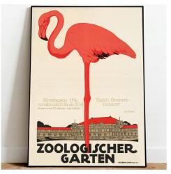  Flamingó poszter rózsaszín Állatkert Németország Vintage A3 (Plakat Podróżniczy Podróże Vintage)