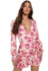 Boohoo IC92105 Boohoo Ruha Mini Virágmintás Hosszú Ujjú V-nyakkivágással (25) M