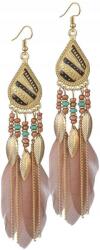  Hosszú, lógó fülbevaló tollakkal, boho, orientális, rózsaszín, női tollas fülbevaló (5905884039526)