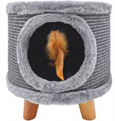 Mersjo Masszív macskakaparófa, kicsi, 38cm, szürke, tollal, Cabin II (CABIN-II-GRAY)