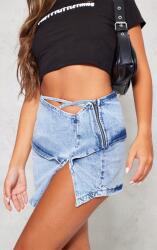 Prettylittlething Aszimmetrikus Mini Farmerszoknya, Size 36, kék, 100% pamut