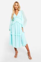 Boohoo Chiffon MIDI ruha, fodros, gombokkal, Size 46, zöld