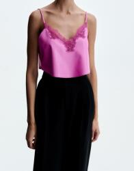 Reserved KC23201 Crop Top Vállpántos Bőr Utánzat Csipke Xs