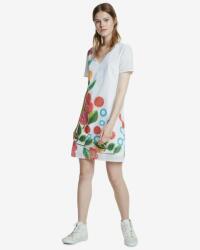 Desigual Fehér Egyenes Ruha, mintás, Size 38, poliészter, V-nyakú, rövid ujjú (20SWVWAN_1000)