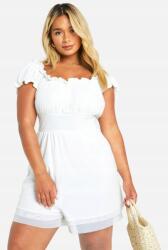 Boohoo Rövid Fehér Fodros Overál, Size XXL, 95% poliészter