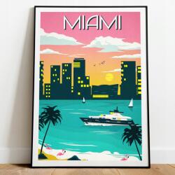 Miami Utazás Usa Vintage Stílusú Poszter 50x70 cm (T11 Obraz Plakat Podróżniczy)