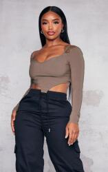 Prettylittlething Zöld Elasztikus Testhezálló Hosszú Ujjú Felső Khaki Prettylittlething 42