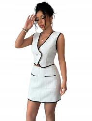 Shein Szoknya Elegáns Mini Ekrü Fekete Szegély Zsebek 42 XL __XL