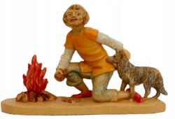 Włoska Karácsonyi betlehem figura. - Pásztor kutyával a tábortűznél 12cm magas figurákhoz (11151-29)