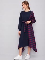 Shein LC45211 Shein Aszimmetrikus Ruha Maxi Kockás Csíkos Hosszú Ujjú M