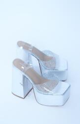 Shein Ezüst Metál Magassarkú Szandál Platform Strasszokkal Shein 39 (POCNA8444)