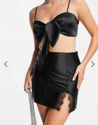  Szatén Szoknya Fekete Mini Egyenes 36 S 1ADU