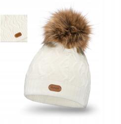 PaMaMi Női téli sapka elegáns Pamami ekrü pomponnal Lengyel glamour 20561 (20561 czapka damska Pamami na zimę)