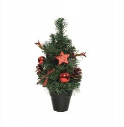 Kaemingk Mini műfenyő cserépben, piros dekorációval 30cm (8720093386325)