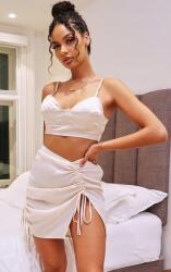 Prettylittlething Fodros Mini Szoknya, Size 38, 100% poliészter, krém