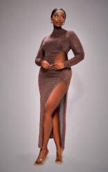 Prettylittlething maxi ruha, csillámos, kivágással, Size 4XL, 48