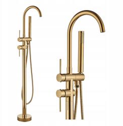 Ari Álló Kádcsaptelep Cső Alakú Zuhanyfejjel, Forgatható Kifolyócsővel, Arany (Bateria Wannowa Wolnostojąca 0000059)