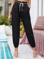 Shein CC12206 Shein Fekete Szövet Nadrág Fodros Zsebekkel L