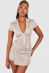 Boohoo LC82208 Boohoo Csíkos Cipzáras Blézer Felső Xs