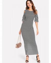 Shein KC23114 Shein Ruha Maxi Nyitott Ujjú Pepita (39) L