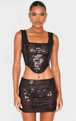 Prettylittlething Fekete Flitteres Rövid Felső Széles Vállpántokkal Prettylittlething 34