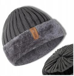 EdiBazzar Téli Szürke Sapka meleg bélelt szőrmés elegáns Férfi Női (Zimowa Czapka z futerkiem Męska Damska szara)