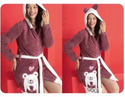  Női Fürdőköpeny kapucnis fülekkel Vastag Meleg Bolyhos Kellemes 1209#M