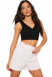 Boohoo TR12104 Boohoo Fekete Crop Top Nyakkivágás V Ráncolás Bralet Xs