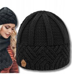 EdiBazzar Női kötött téli sapka beanie őszi bélelt fekete vastag meleg (5905884078815)