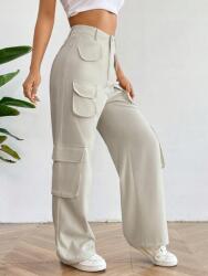 Shein IC84216 Shein Bézs Széles Military Nadrág Cargo Zsebek XL