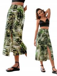 Shein Szoknya Zöld Növényi MIDI Mintával Egyenes Kivágással 38 M__M