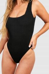 Boohoo Texturált Vállpántos Fürdőruha, Size S, fekete, 85% poliészter