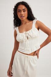 NA-KD Krémszínű Lenvászon Felső Fodros Vállpántokkal Egyenes Kötés Na-kd 40