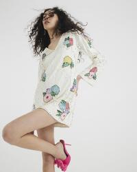 River Island Ecru Flitteres Mintás Ruha (44) (596849)