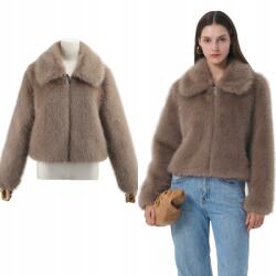 DEMUR Női Téli Kabát könnyű rövid szőrme kabát zsebekkel bézs