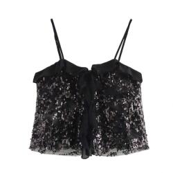 Shein DC24309 Shein Flitterekkel Díszített Vállpántos Crop Top (32) S