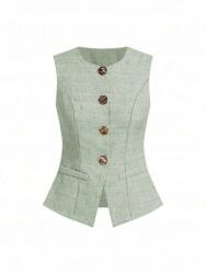 Shein Mellény Elegáns Zöld Arany Gombokkal 38 M__M