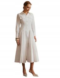 Shein Fehér Ruha, gallérral, hosszú ujjú, egyenes, Size 44 (sz2411081519531779)