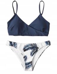 Shein Fürdőruha Kétrészes Sötétkék Fehér Levelek 38/40 M/L__M/L