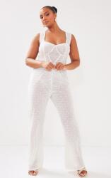 Prettylittlething Krémszínű Overál Vállpántokkal Egyenes Szárú Prettylittlething 48