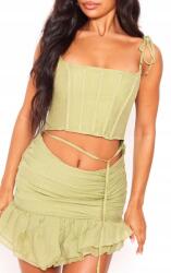 Prettylittlething Ruha, mini, aszimmetrikus, fodros, Size 40, zöld