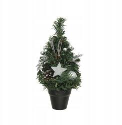 Kaemingk Mini műfenyő cserépben, ezüst díszítéssel dekoratív 30cm (8720093386233)